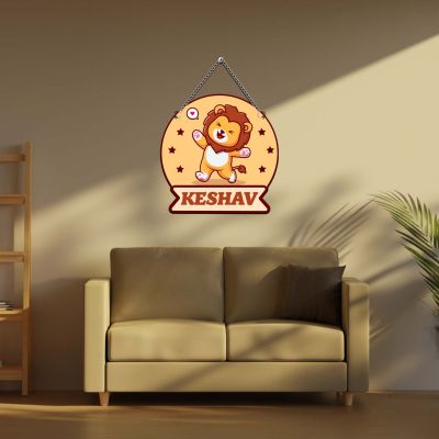 Personalized Lion Theme Name Plate for Kids' Room Customized Wooden Door Hanging For Kids Bedroom Birthday Return Gift for Boys & Girls